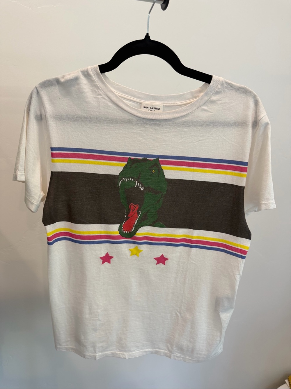 Saint Laurent Paris 2016 T-Rex Dinosaur Graphic Tee White Size M Made Italy